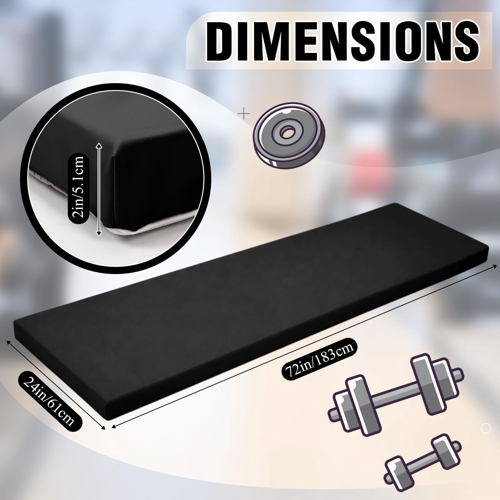 2 Inch Thick Foldable Yoga Mat Black 72"x24" For Pilates Stretching Gym Workouts