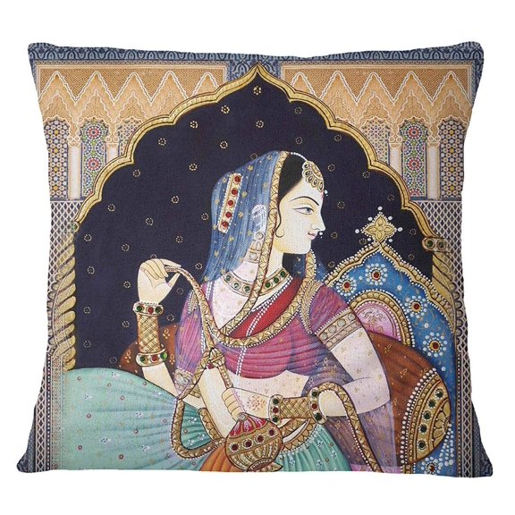 S4Sassy Multicolor Home Decor Mughal Print Square Cushion Cover Pillow Case Throw -16 x 16 Inches