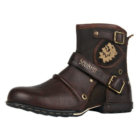 

OSSTONE Moto Boots Chukka Boots for Men Fashion Zipper-up Leather Casual Shoes 5008-1-N-Brown-10.5 Brown