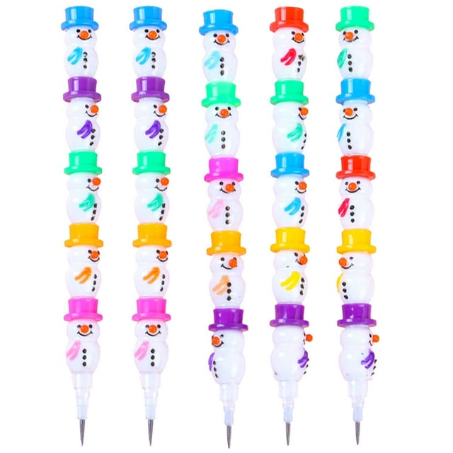 5pcs Plastic Stacking Pencils Cartoon Stacking Pencils Writing Pencils Stationery Snowman Pencils