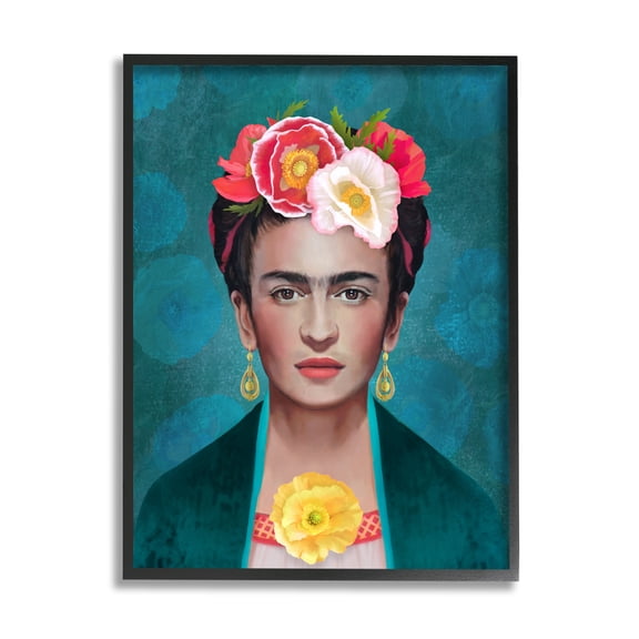 Stupell Industries Frida Kahlo Floral Portrait Botanical & Floral Painting Black Framed Art Print Wall Art, 11 x 14