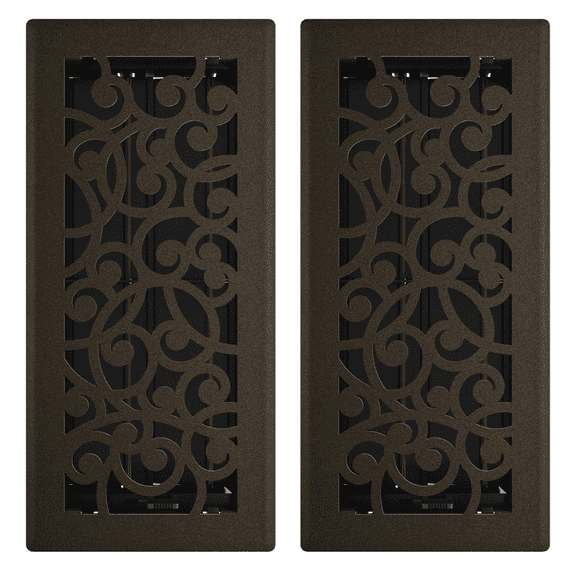 4in x 10in Wonderland Style Bronze Age Metal Heating and Cooling Air Floor Register (2 PACK) - Overall 5 1/4" x 11 1/4"