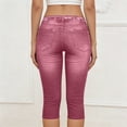 thumbnail image 7 of VBVC Women's Denim-Look Capri Leggings,High Waisted Stretchy Faux Jeans Capris For Women,Ladies Floral Embellished Casual Yoga Pants,Wine,S-2XL, 7 of 7