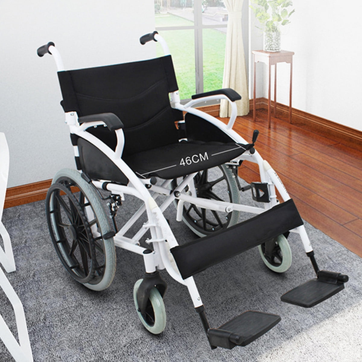 Foldable Wheelchair Lightweight Trolley Portable Widen 46cm Seat