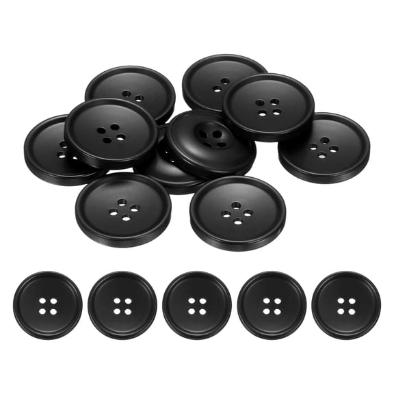 Uxcell 10pcs Sewing Button 28mm 4 Holes Resin Round Crafting Buttons, Dark Black