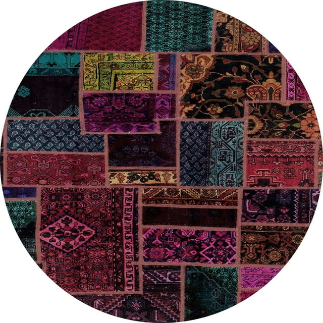 Ahgly Company Tapis Rond Abstrait Patchwork Bordeaux Violet pour Intérieur, 6 Pieds Rond