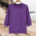 thumbnail image 4 of Soft Lightweight Crew Neck Sweatshirts for Women Solid Color Loose Winter Fashionable Casual 3/4 Sleeve Head Sweatshirt Women's Relaxed Fit Basic Pullover Tops for Daily Autumn Outfit, 4 of 5