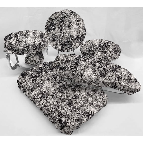 Floral Garden Reusable Fabric Bowl and Casserole Pan Covers by Penny's Needful Things (5 Cover Set) (Black & Gray)
