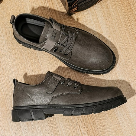 KINODAY Solid PU Leather Casual Shoes With Hook & Loop Fastener Wear-resistant Non Slip Semi-formal Dress Shoes For Outdoor Casual Mens Office Daily Footwear