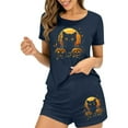 thumbnail image 7 of Tnhcen Women's Halloween Cat & Pumpkin Milk Silk Pajama Set Loose Fit Sleepwear Comfortable Loungewear S-XL Navy, 7 of 7