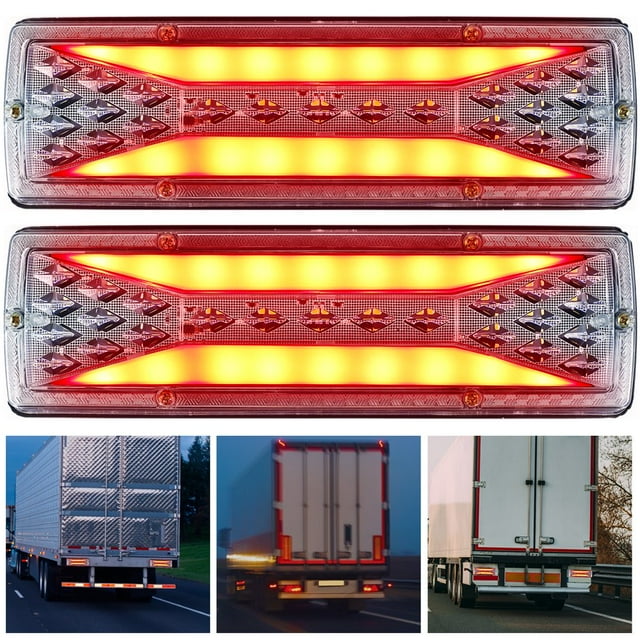 2Pcs LED Trailer Lights Rear Tail Lights 12V Indicator Stop Light Stop Brake Turn Trailer Light Durable IP67 Waterproof Clear Rear Lamp Reversing Marker Lights for Truck Trailer