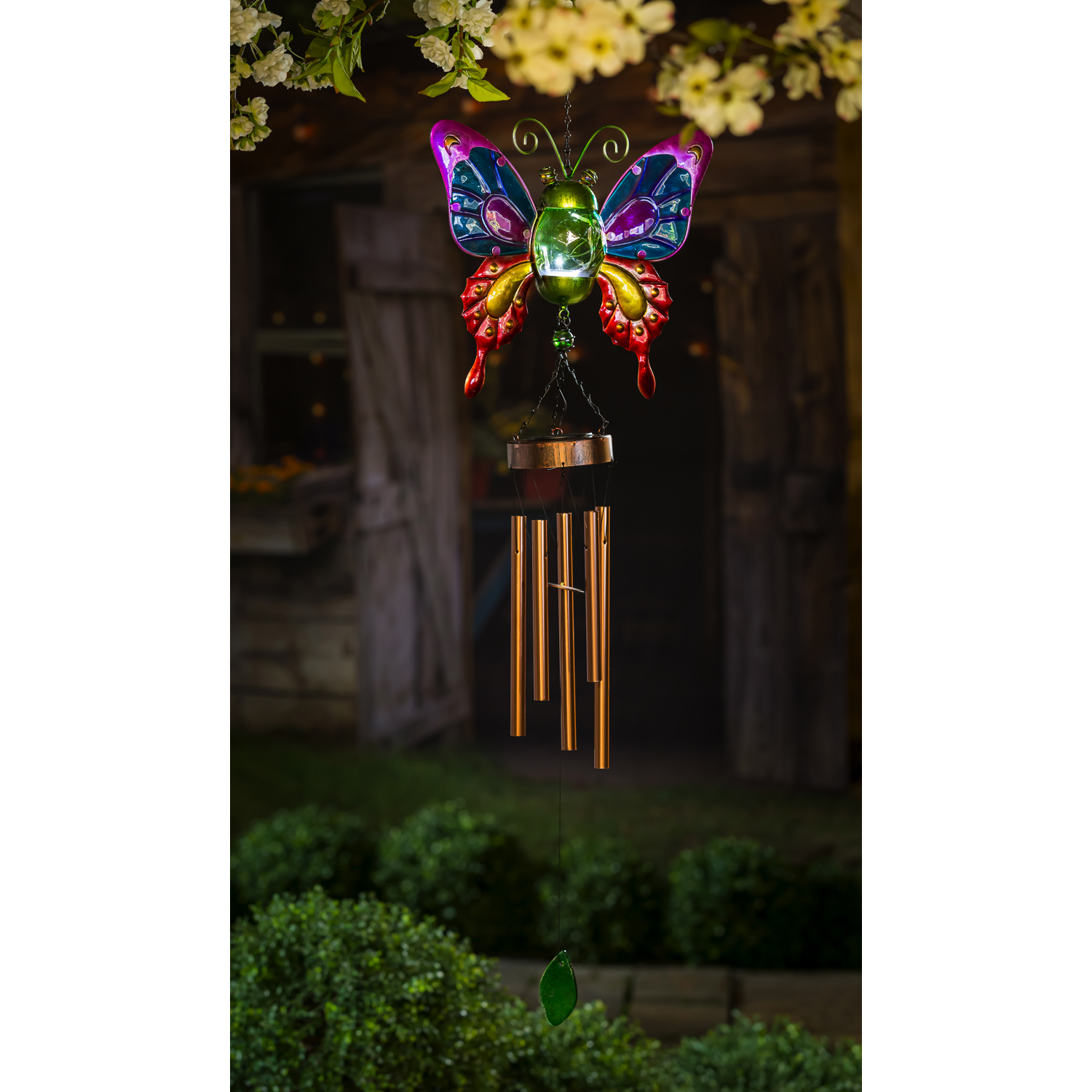 Evergreen Twinkling Light Solar Glass and Metal Butterfly Wind Chime, 2 ASST., 13.4'' x 4.3'' x 43.3'' inches. - image 2 of 3