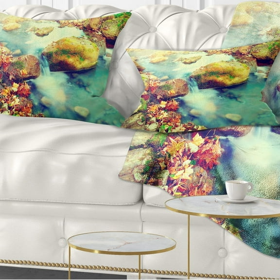 Designart Mountain River with Stones - Seashore Throw Pillow - 12x20
