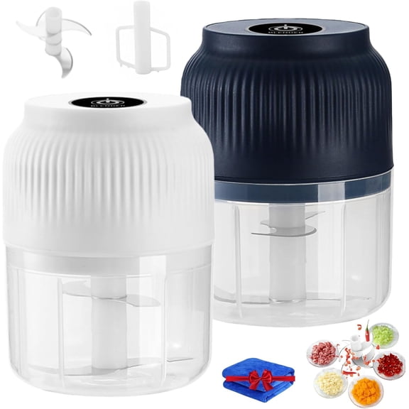 Electric Garlic Chopper, Rechargeable Mini Food Processor with Container & Lid, 4/6 Blade Chopper for Vegetables, Nuts, Meat & Egg Whisking