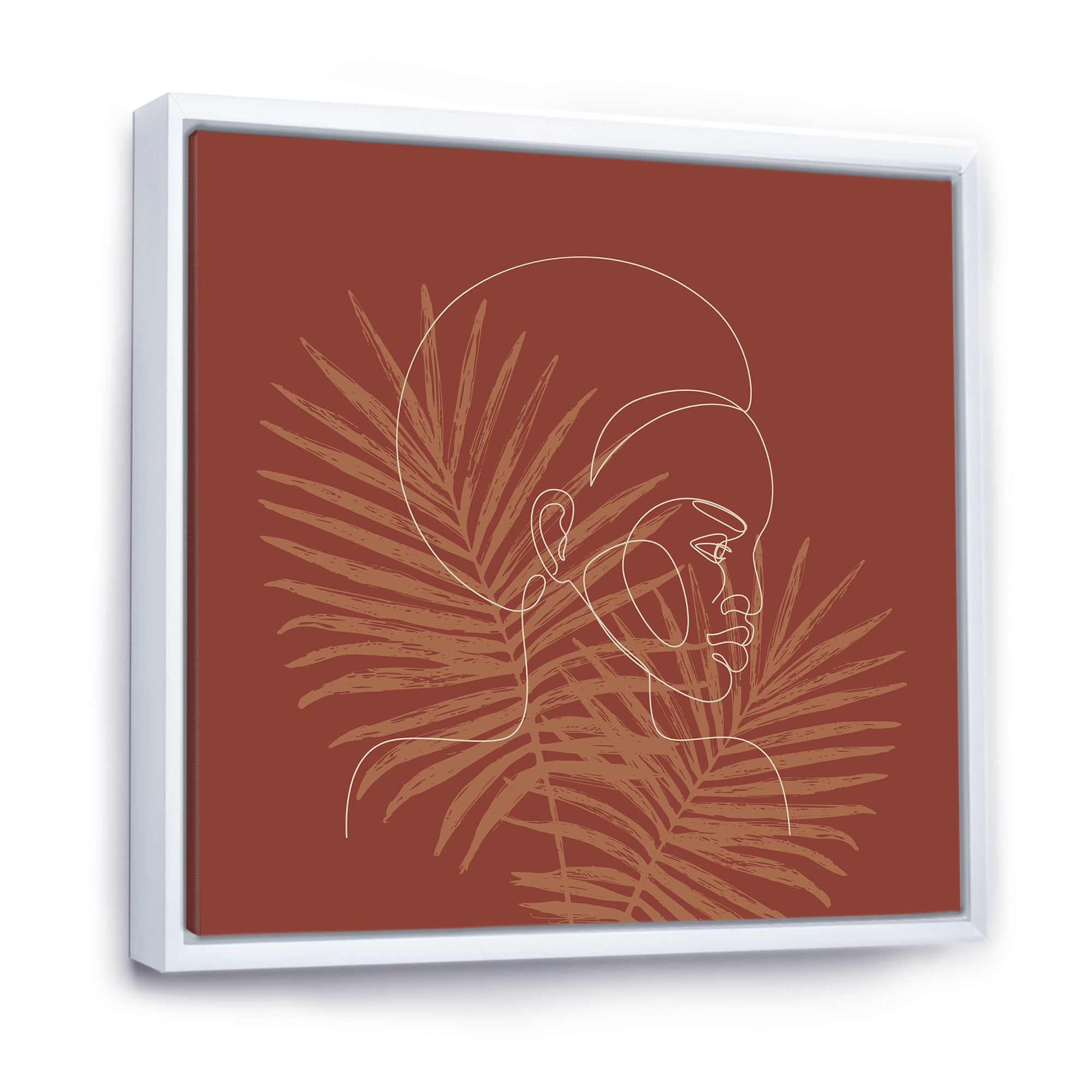 Designart 'Sillhouette of Afro American Woman on Palm Leaves' Modern Framed Canvas Wall Art Print