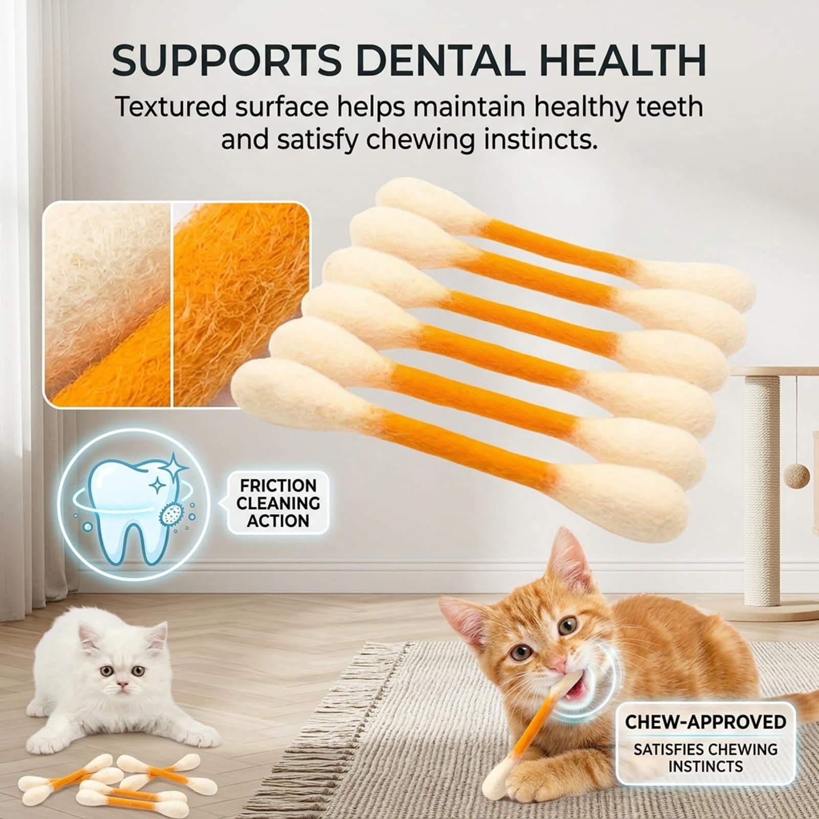 Cotton Swabs Cat Toys with Catnip, 6 Pk Giant Kitten Chew Sticks for Indoor Boredom – Durable Dental Teething Ropes, Big Interactive Felt Kitty Kicker Toy(Primary color1PCS)
