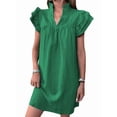 thumbnail image 2 of Women's Short Sleeve Tiered Mini Neck Sun Sundress Dress for Casual Beach Green L, 2 of 7