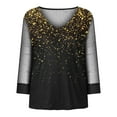 thumbnail image 4 of AOOCHASLIY Clearance Womens Blouses Long Sleeve Women Print Mesh Long Sleeve V-neck Blouse Pullover Tunic Tops Shirt, 4 of 5