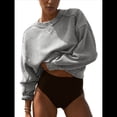 thumbnail image 3 of Sudadera Corta para Mujer, Cuello Redondo, Larga, Talla Grande, Otoño-Invierno 2025, Estilo Jersey Holgado. Gris M, 3 of 10