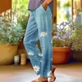 thumbnail image 2 of Linen Pants For Women, Botanical Floral Patchwork Trousers, Loose Pocket Cotton Linen Casual Daily Bottoms, 2 of 5
