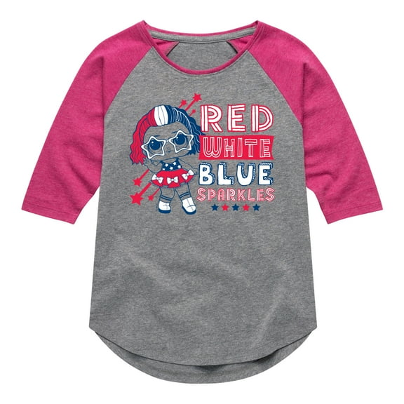 LOL Surprise! Americana - 4th of July - Red, White, & Blue Sparkles - Toddler & Youth Girls Raglan Graphic T-Shirt