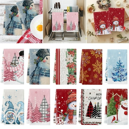 

dianhelloya 60x40CM Christmas Kitchen Towel Snowman Gnome Snowflake Tree Superfine Fiber Water Absorbent Rectangle Ultra Soft Washable Thickened Dishcloth Cleaning Rag for Xmas A