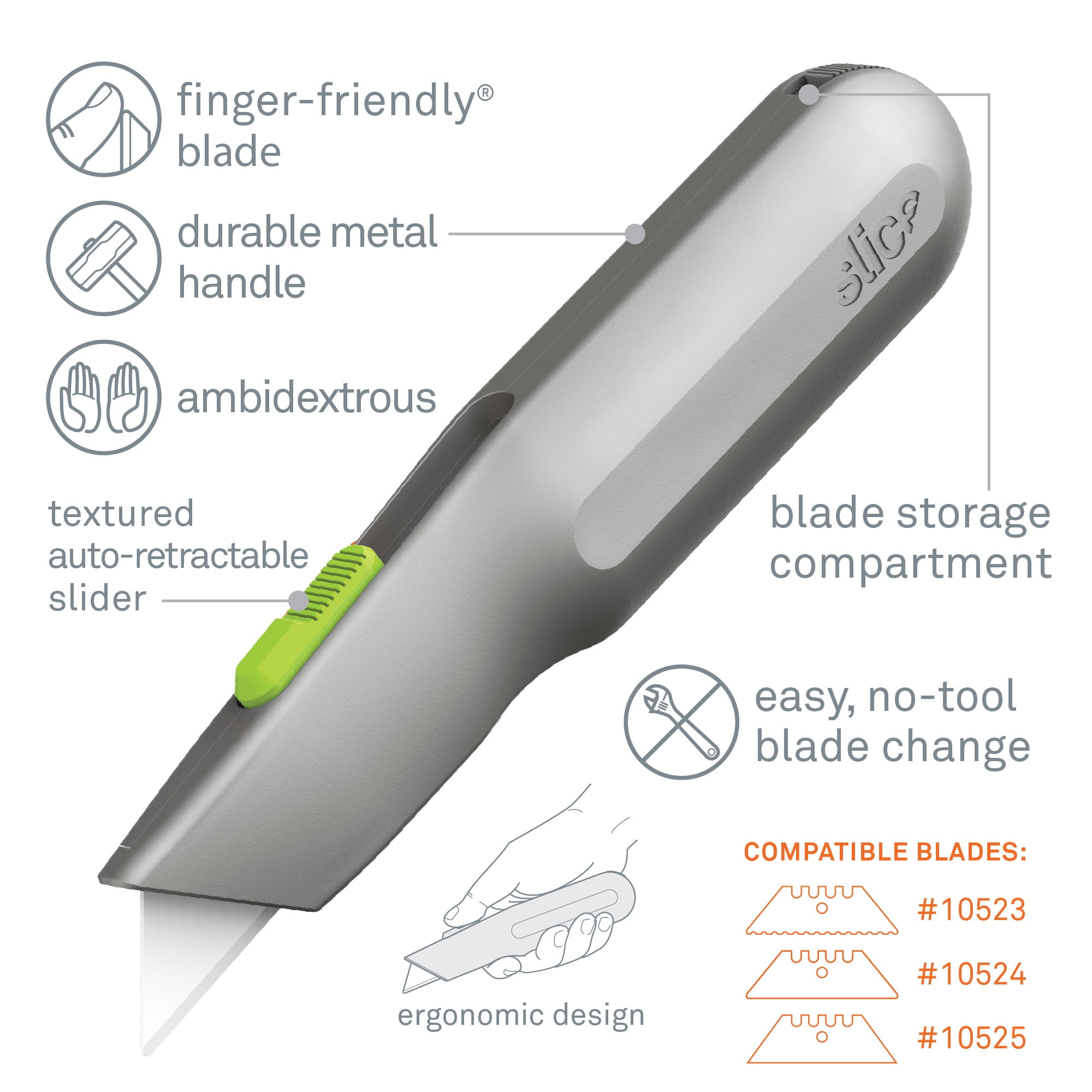 Slice Tool-Free Retractable Blade Utility Knife 10491GR