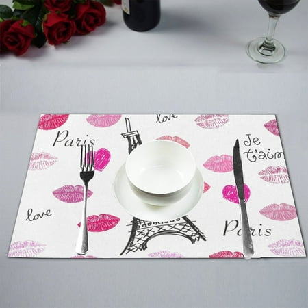 Mkhert Cute Kiss And Lips With Paris Eiffel Tower Placemats Table