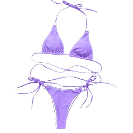 Arnsht 2 Piece Bathing Suits for Women Criss Cross Cut Out Swimsuit Soft Comfort Breathable Triangle High Waisted Cheeky Bikini Set Purple M