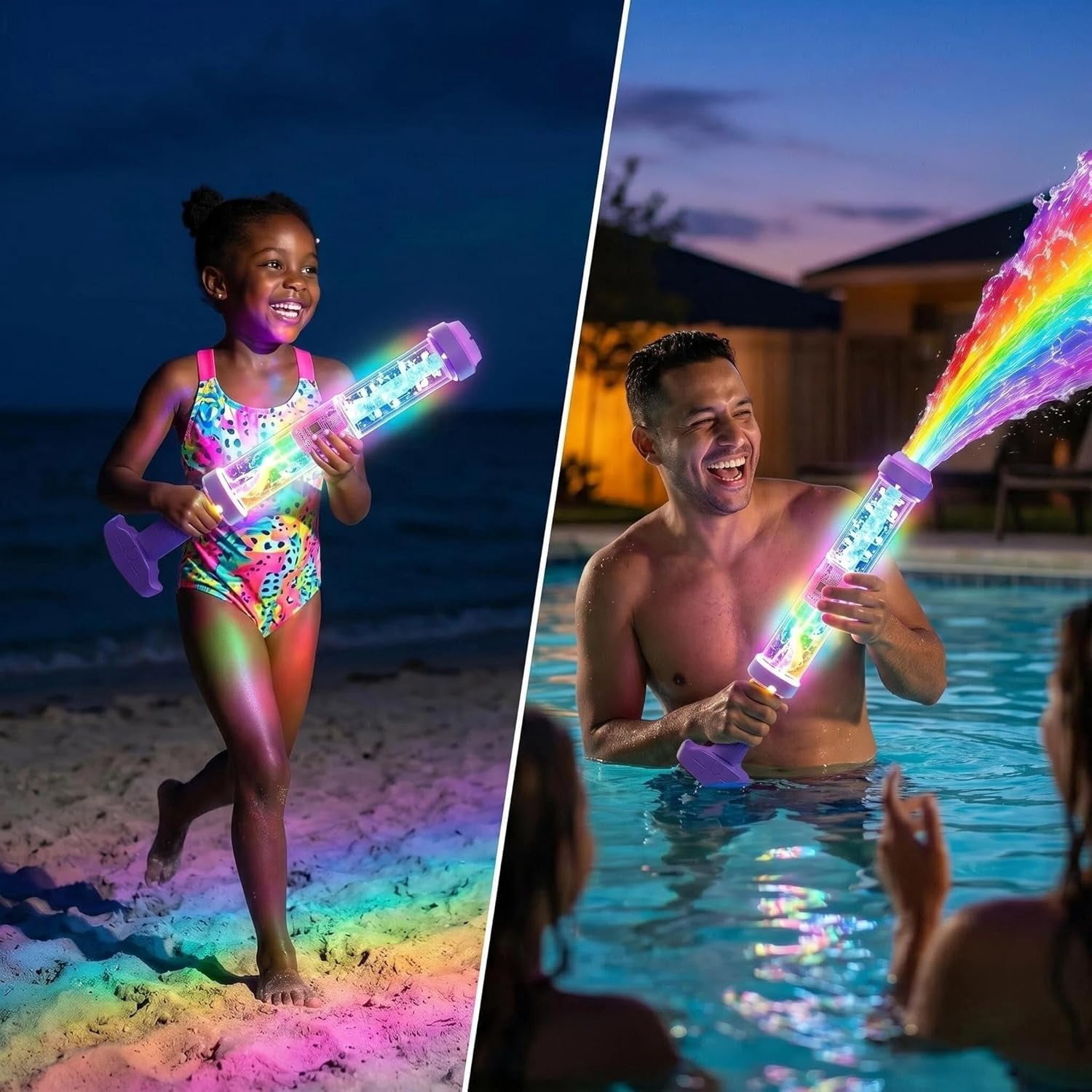 Glowing Rainbow LED Water Blaster, Summer Fun that Pops Like Magic, Creativity Squirt Water Blaster Guns, Fireworks Water Gun for Pool Party