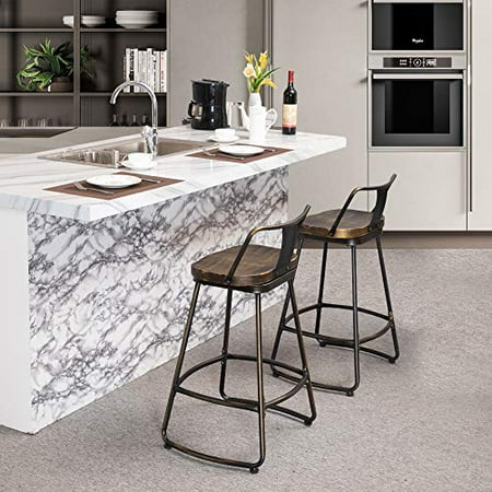 Alunaune 24" Swivel Metal Bar Stools Set of 2 with Back Counter Height