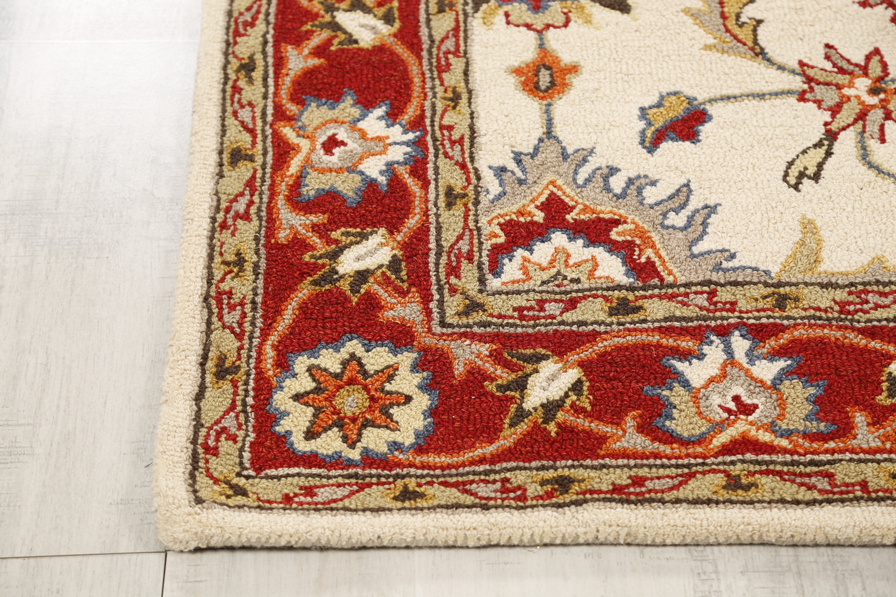 Ottomanson Agra Mahal 5x8 Indoor Handmade Wool Area Rug, 5' x 7'6", Beige/Red