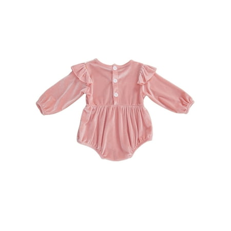 

Canrulo Toddler Baby Girl Velvet Clothes Long Sleeve Ruffle Romper One Piece Jumpsuit Bodysuit Outfits Pink 6-9 Months