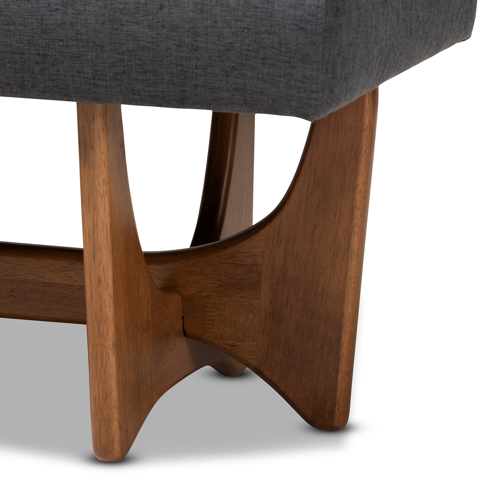 Baxton Studio Theo Mid-Century Modern Dark Gray Fabric Upholstered Walnut Finished Bench
