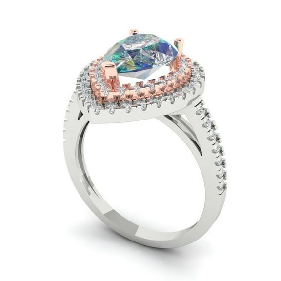 2.48 ct Pear Cut Blue Moissanite Halo Engagement Ring for Women in 18K White/Rose Gold