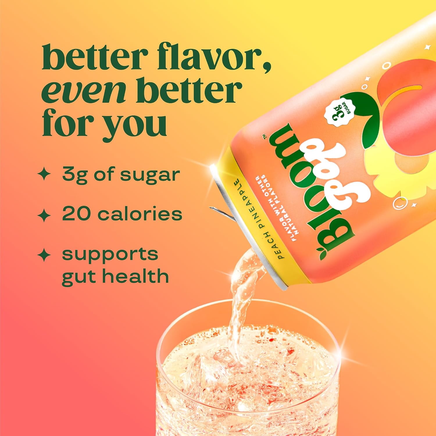Bloom Pop Peach Pineapple Prebiotic Soda, 12-Pack, 12oz Cans, No Caffeine