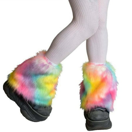 

RUNZETA Cute Lolita Faux Fur Cuffs Pile Pile Socks Women Winter Warm Thickened Leg Warmer Short Boots Cuff Furry Foot Cover