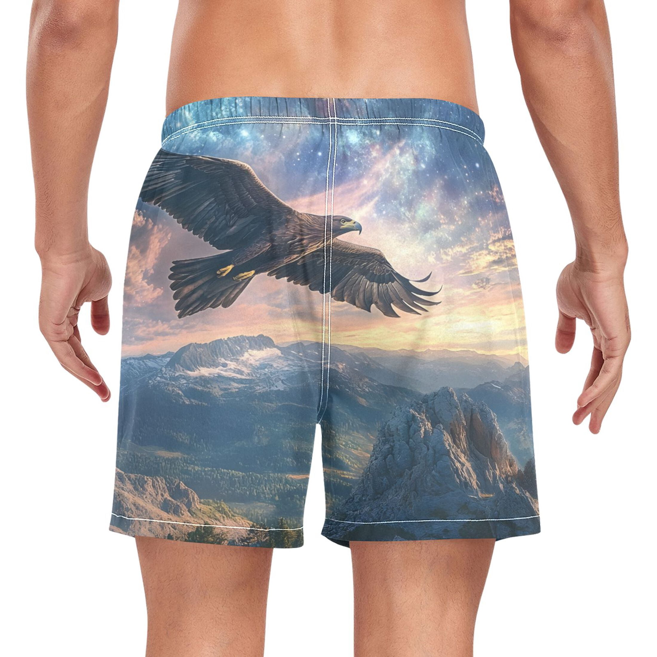 joogoo Men's Eagle Swim Trunks with Liner Pocket Beach Shorts XX-Large
