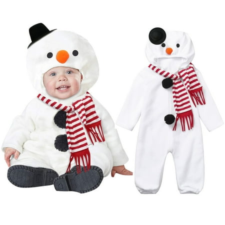 

AOOCHASLIY Black and Friday Kid Tops Infant Baby Boys Girls Junmpsuit Christmas Snowman Modelling Fleece Hooded Romper Scarf Sets