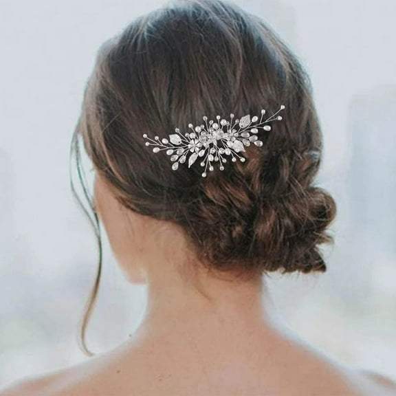 Flower Bride Wedding Hair Comb Silver Pearl Bridal Hair Pieces Leaves Hair Clip Vintage Hair Accessories for Women and Girls