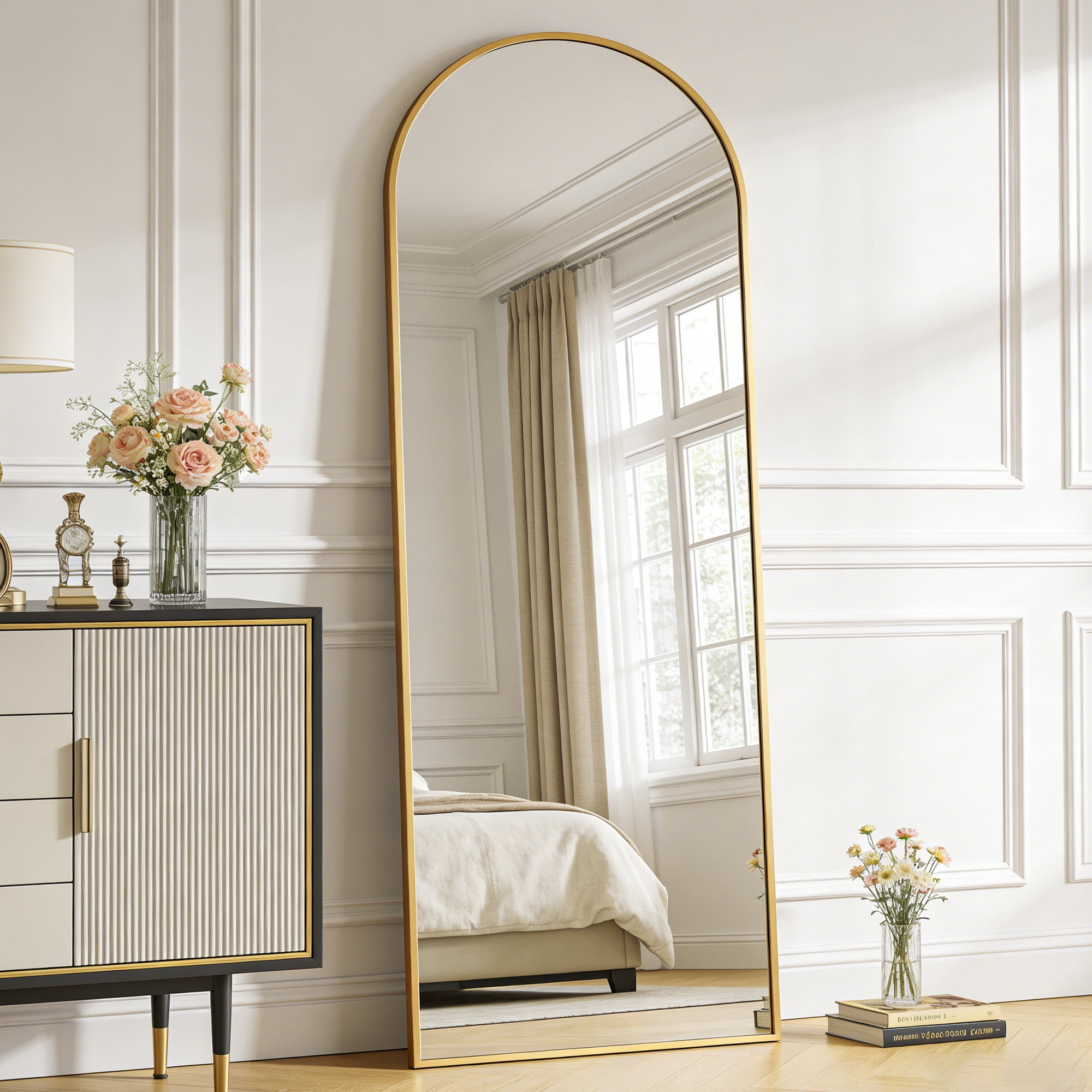 CuteDAY 58"x 18" Full Length Mirror Arched Standing Floor Mirror Full Body Mirror, Gold