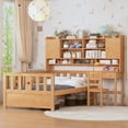 thumbnail image 2 of Twin Size Multifunctional Wood Platform Bed with Bookshelf at the Head of the Bed, Built-in Desk and Matching Chair, Natural, 2 of 18