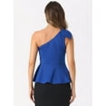 thumbnail image 3 of DARING DIVA Women's One Shoulder Top Bow Ruffled Peplum Top L Royal Blue, 3 of 6