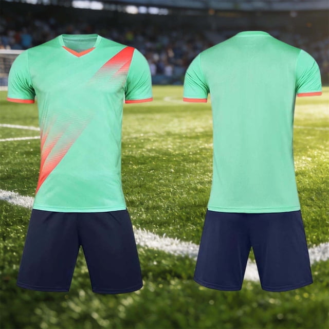 RKSTN Soccer Maillot Enfants Manches Courtes Col Rond Chandail de Soccer avec Shorts Ensemble Uniforme d'Entraînement 2 Pcs Ensemble de Maillot de Soccer (Vert, TP) Unisexe