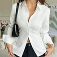 thumbnail image 3 of RYRJJ Women's Button Down Shirts Long Sleeve Dress Shirt Collared Work Office Dressy Blouses Tie Back Corset Tops(White,L), 3 of 5
