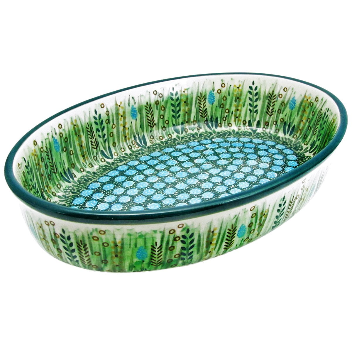 Polish Pottery Signature Series 11" Oval Baking Dish 298U803 (Green