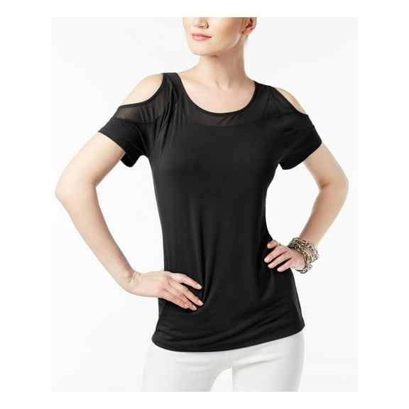 INC $40 Womens Cold Shoulder Scoop Neck Short Sleeve Black Casual Top M B B