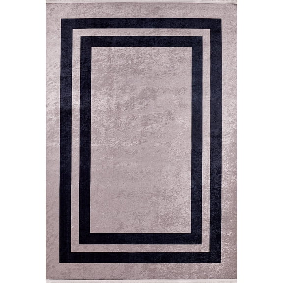 Krasnogorsk Black Framed Polyester Area Rugs for Living Room Washable Rugs Boho Moroccan Area Rug Soft Geometric Bohemian Carpet Distressed Indoor Rug for Bedroom Dining Room Office Nonslip Rug