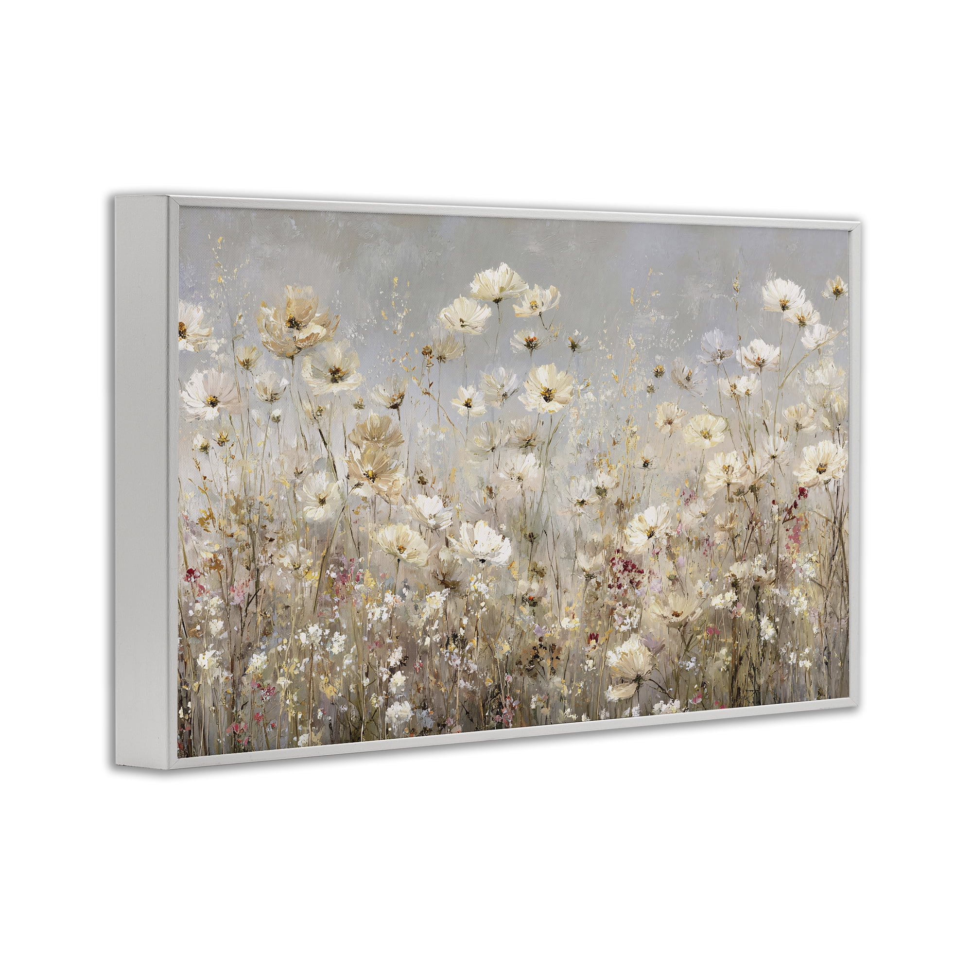 Stupell Industries White Daisy Clusters Meadow White Framed Giclee Art, design by Jacky Ngan