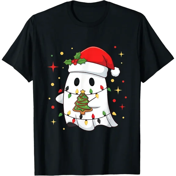 Christmas Boo Lights Tree Cake T Shirt Size S-5XL